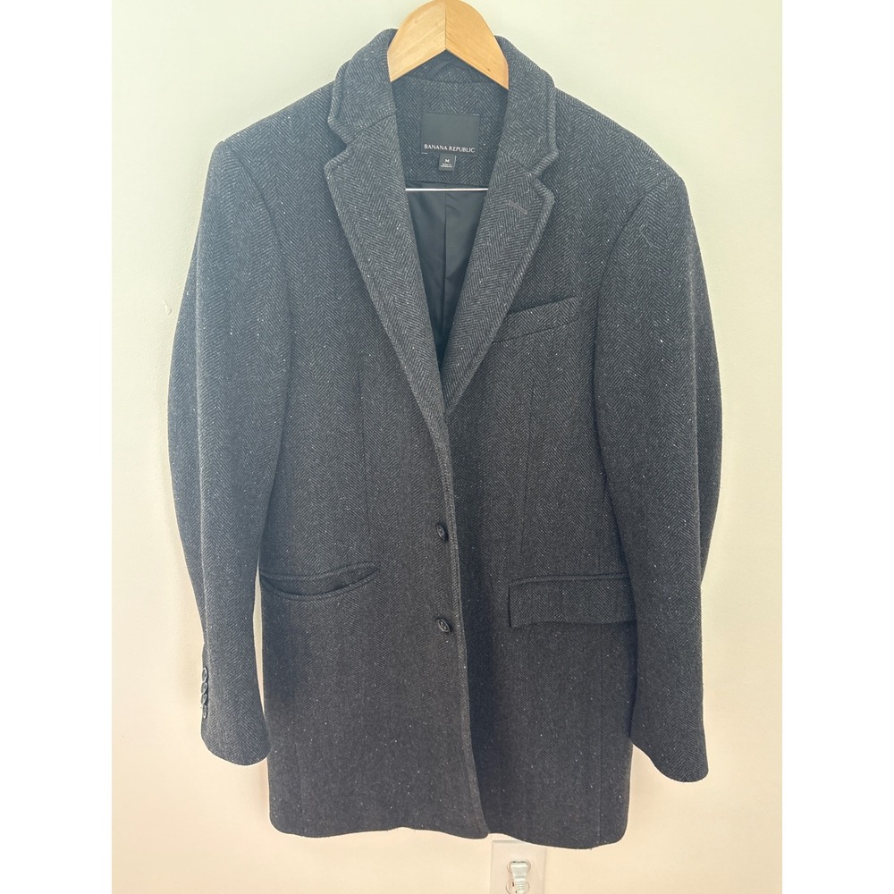 Banana Republic Charcoal Herringbone Wool Blend Topcoat Jacket Size M